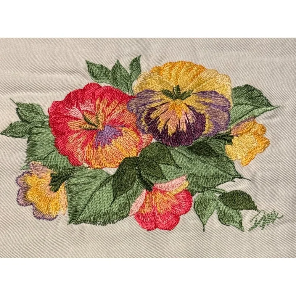 Handcrafted Purple and Gold Quilt With‎ Embroidered & Crocheted Flowers 43x43